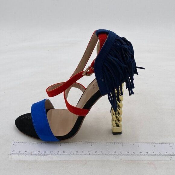 Women Sexy Gold Metal Chain Chunky High Heel Sandal Open Toe Ankle Strap Pump Br - Picture 1 of 6